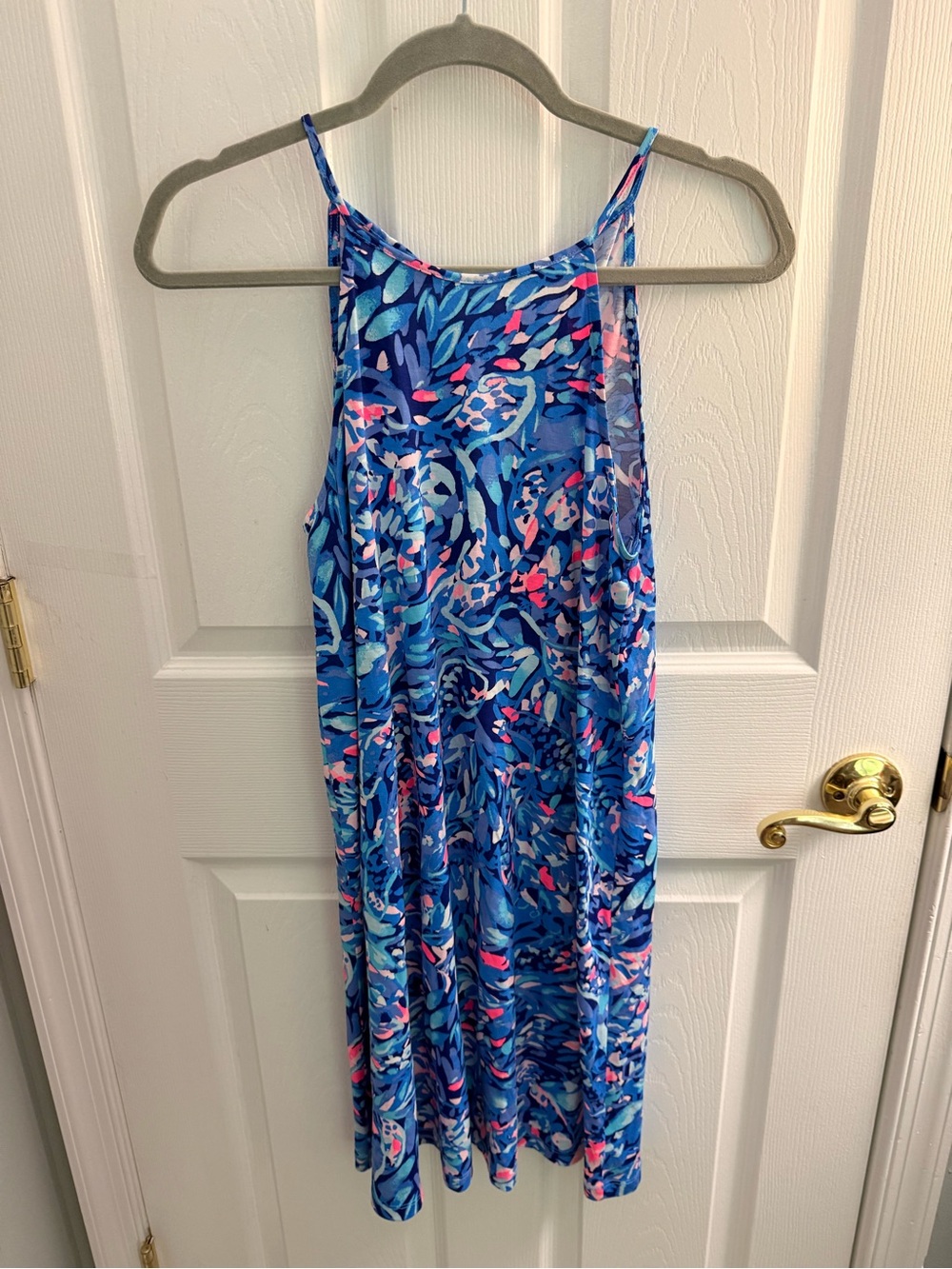Lilly Pulitzer Blue Floral Print Girls' Maxi Dress with Pink Accents